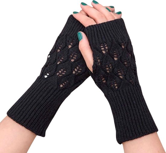 Jumada's Polswarmers Zwart | Vingerloze Gebreide Handschoenen | Handwarmers