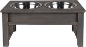 Clayre & Eef Bols d'alimentation pour chien 2x500 ml Gris Bois Fer Rectangle Bols d'alimentation pour chat