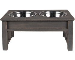 Clayre & Eef Voerbak hond 2x500 ml Grijs Hout