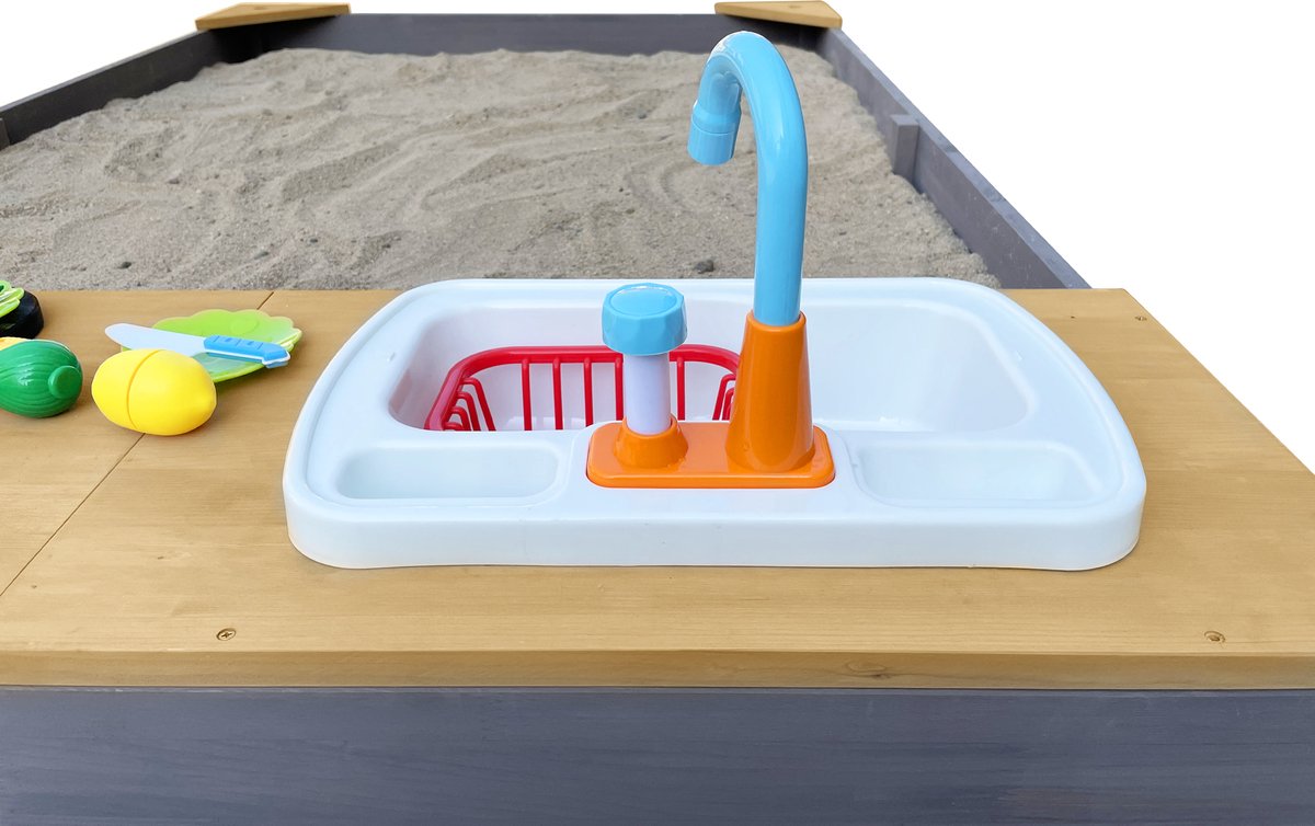 AXI Kelly Zandbak met Speelkeuken Grijs/bruin - Wastafel incl. 17-delige accessoire-set - Inclusief afdekzeil en gronddoek — afbeelding 10