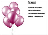 100x Luxe Ballon pearl dark pink 30cm - biologisch afbreekbaar - Festival feest party verjaardag landen helium lucht thema