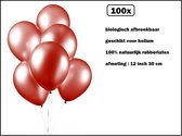 100x Luxe Ballon pearl rood 30cm - biologisch afbreekbaar - estival feest party verjaardag landen helium lucht thema