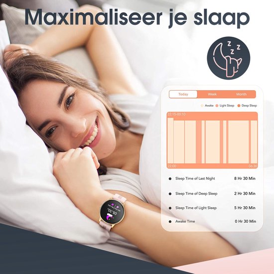 SAMMIT Smartwatch Dames Goud - Meldingen - Met Stappenteller - Iphone & Android - Smartwatch Dames - SAMMIT