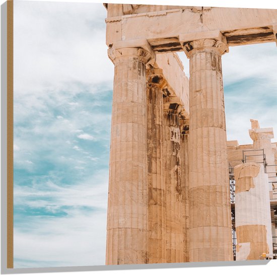 Hout - Deel van Parthenon in Athene, Griekenland - 80x80 cm - 9 mm dik - Foto op Hout (Met Ophangsysteem)