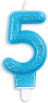 Cijferkaars Blauw 5 Jaar - Kaars 5 Jaar - Kaars Cijfer 5 - Kaarsje 5 Jaar - Blauwe Kaars Taart / Cupcake 5 Jaar - Ook voor leeftijden: 15 / 25 / 35 / 45 / 50 / 51 / 52 / 53 / 54 / 55 / 56 / 57 / 58 / 59 / 65 / 75 / 85 / 95 - Glitter Blauw
