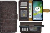 MoDo hoesje voor Motorola Moto E13 - Echt Leer Book Case - Croco Chocoladebruin