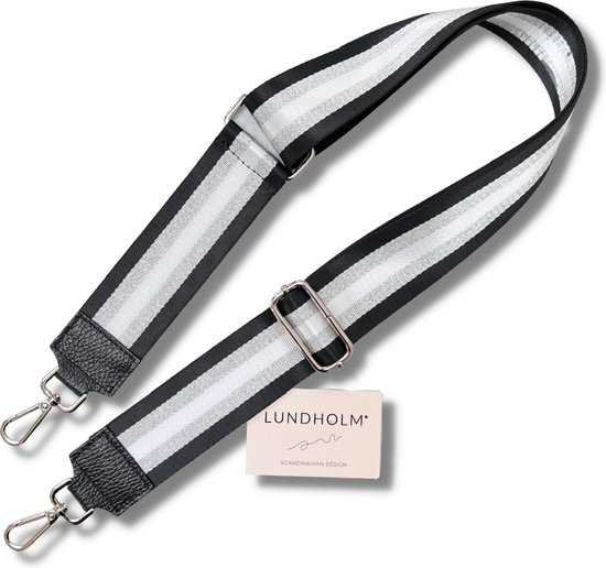 Lundholm tassenriem zwart zilver design - hoge kwaliteit extra stevig - Bag strap tassenriem - Tas strap - Tassen hengsel met echt leer - schouderband voor tas - cadeau voor vriendin | Lundholm Mydland serie