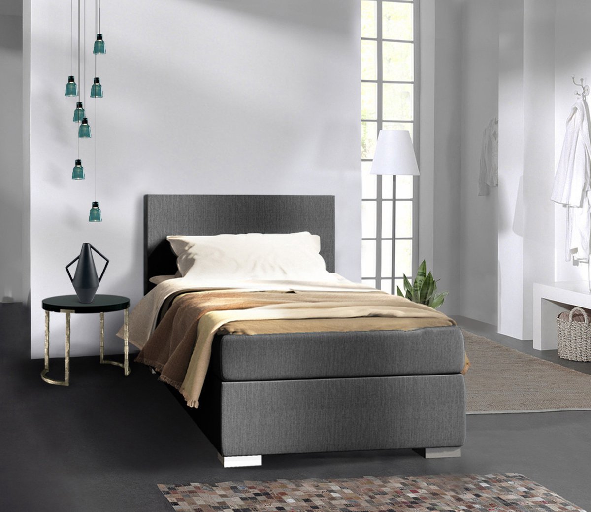 21Home® Boxspring 90x200 - Complete set met matras & topper - Antraciet