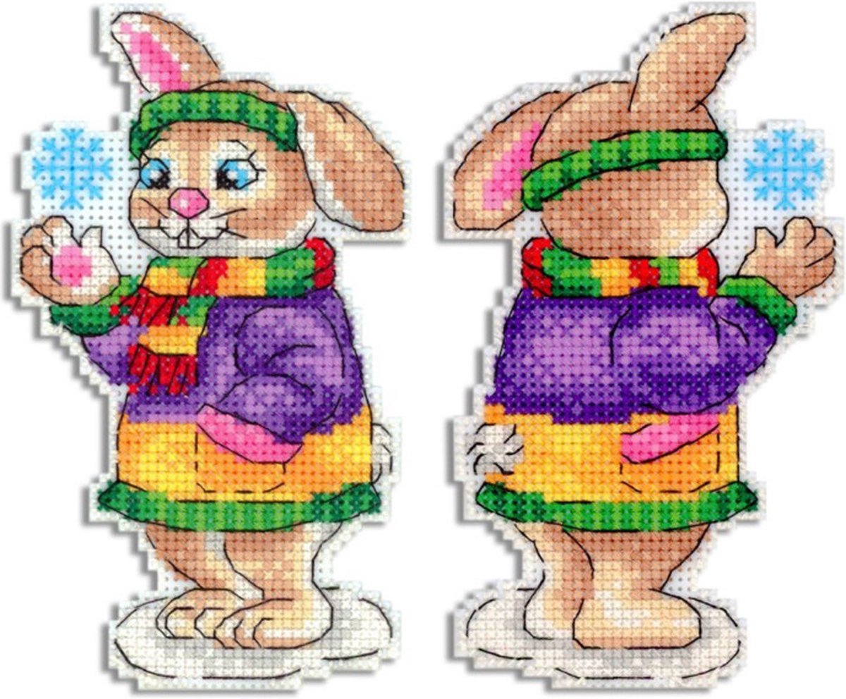 Borduurpakket Bunny met Sneeuwvlok (kunststof stramien) MP STUDIA - telpatroon om zelf te borduren