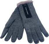 Winter Handschoenen - Dames - Verwarmde - Klassiek grijs met roze en ornamenten