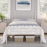 Bedframe metalen bed logeerbed bedframe van metaal, modern tienerbed met lattenbodem, voor slaapkamer en logeerkamer, 90 x 190 cm, wit HM-YAHEE-613600