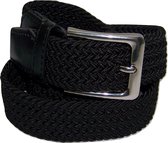 XXL - elastische comfort riem - Zwart - maat 150 cm. - gevlochten - 100% elastisch - nikkelvrije gesp