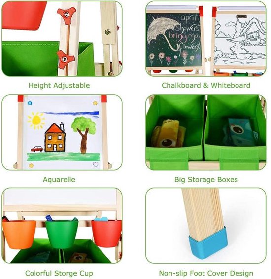 AIYAPLAY 2-in-1 Kinder Tekenezel, Whiteboard en Krijtbord met Opbergdozen, voor Kinderen 3-8 Jaar, roze