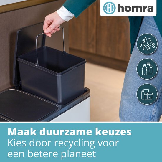 Homra SPARQ afvalscheiding prullenbak met 3 vakken - 3 x 18 L inhoud - Trio pedaalemmer in Wit - Afvalemmer 54 Liter