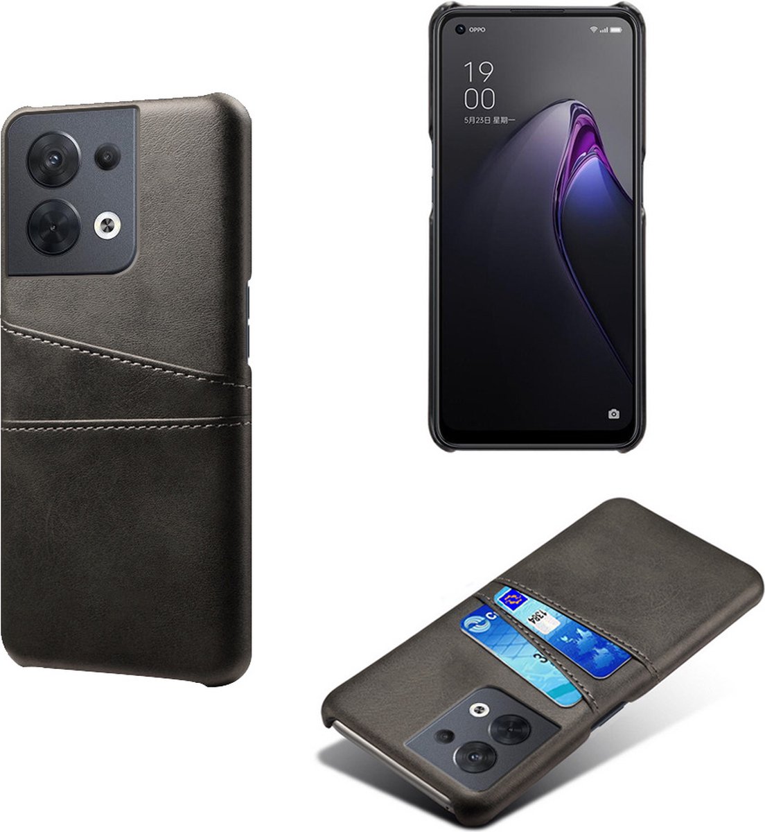 Back Cover met Opbergvakjes + PMMA Screenprotector voor OPPO Reno8 _ Zwart