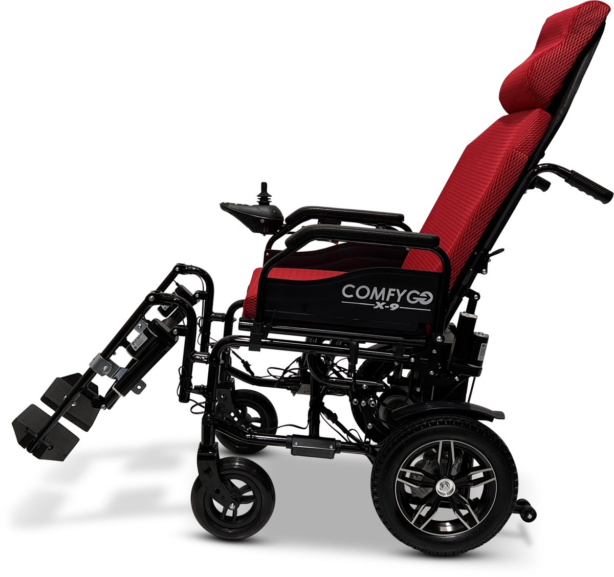 Goedkoopste COMFYGO X-9 Elektrische Rolstoel Lichtgewicht Opvouwbaar ,Automatisch verstelbare rugleuning en elevating leg rests, Draadloze afstandsbediening , 12 AH Li-ion Accu, Bereik tot 20 km, Rood