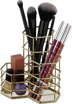 Relaxdays make-up kwastenhouder 3 vakken - pennenbakje metaal - pennenhouder - cosmetica - goud