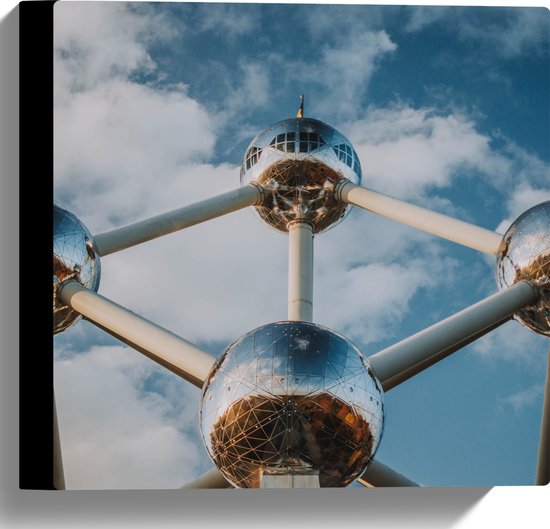 Canvas - Atomium in Brussel, België - 30x30 cm Foto op Canvas Schilderij (Wanddecoratie op Canvas)