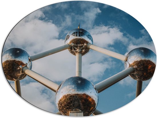 Dibond Ovaal - Atomium in Brussel, België - 80x60 cm Foto op Ovaal (Met Ophangsysteem)