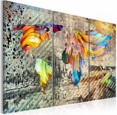 Schilderij - Wereldkaart - Wereld vol Kleur, Multi-gekleurd, 3luik , wanddecoratie , premium print op canvas