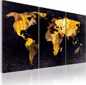 Schilderij - Wereldkaart - Drijfzand, Goud/Zwart, 3luik , premium print op canvas
