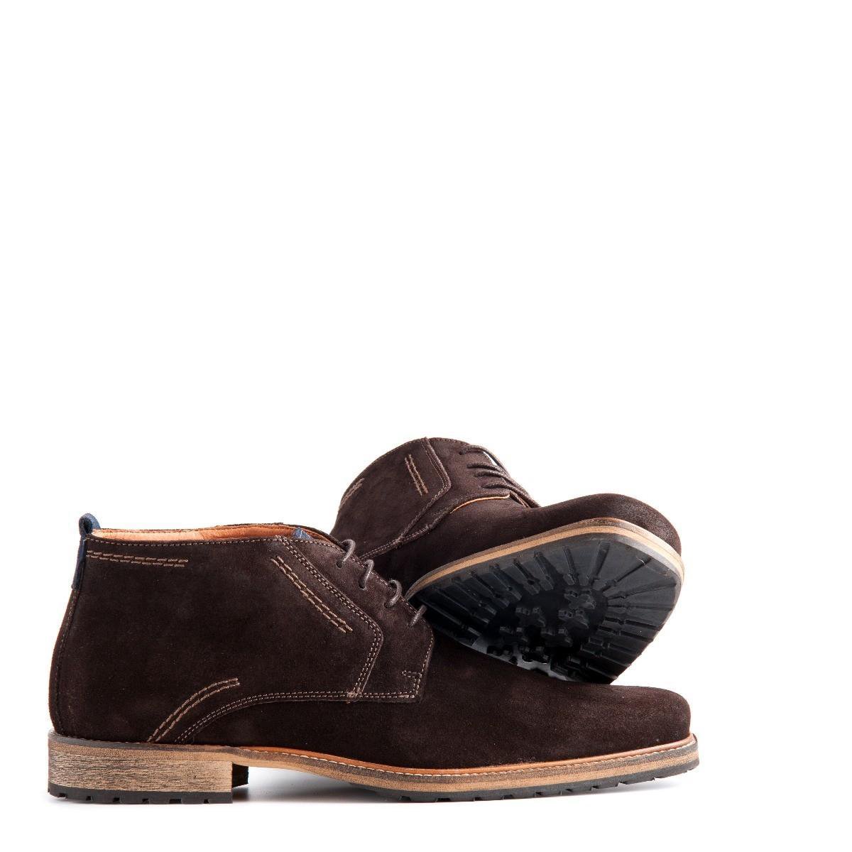 Travelin London Suède Halfhoge veterschoen Donkerbruin - Schoenen.nl