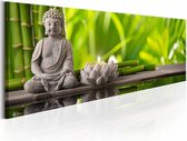 Schilderij - Buddha: Meditation , boeddha , grijs groen