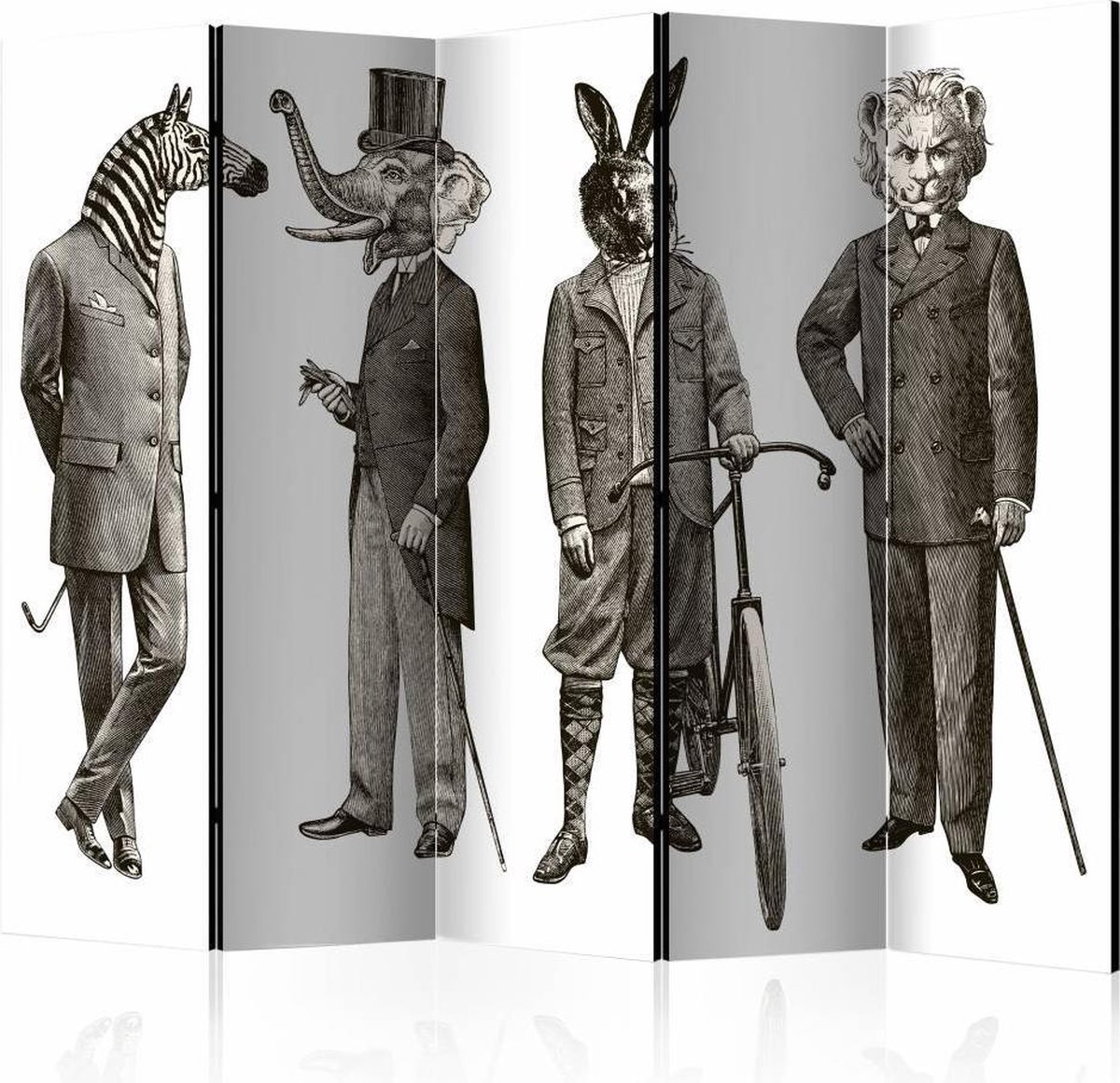 Vouwscherm - Elegante dierentuin 225x172cm , gemonteerd geleverd, dubbelzijdig geprint (kamerscherm)
