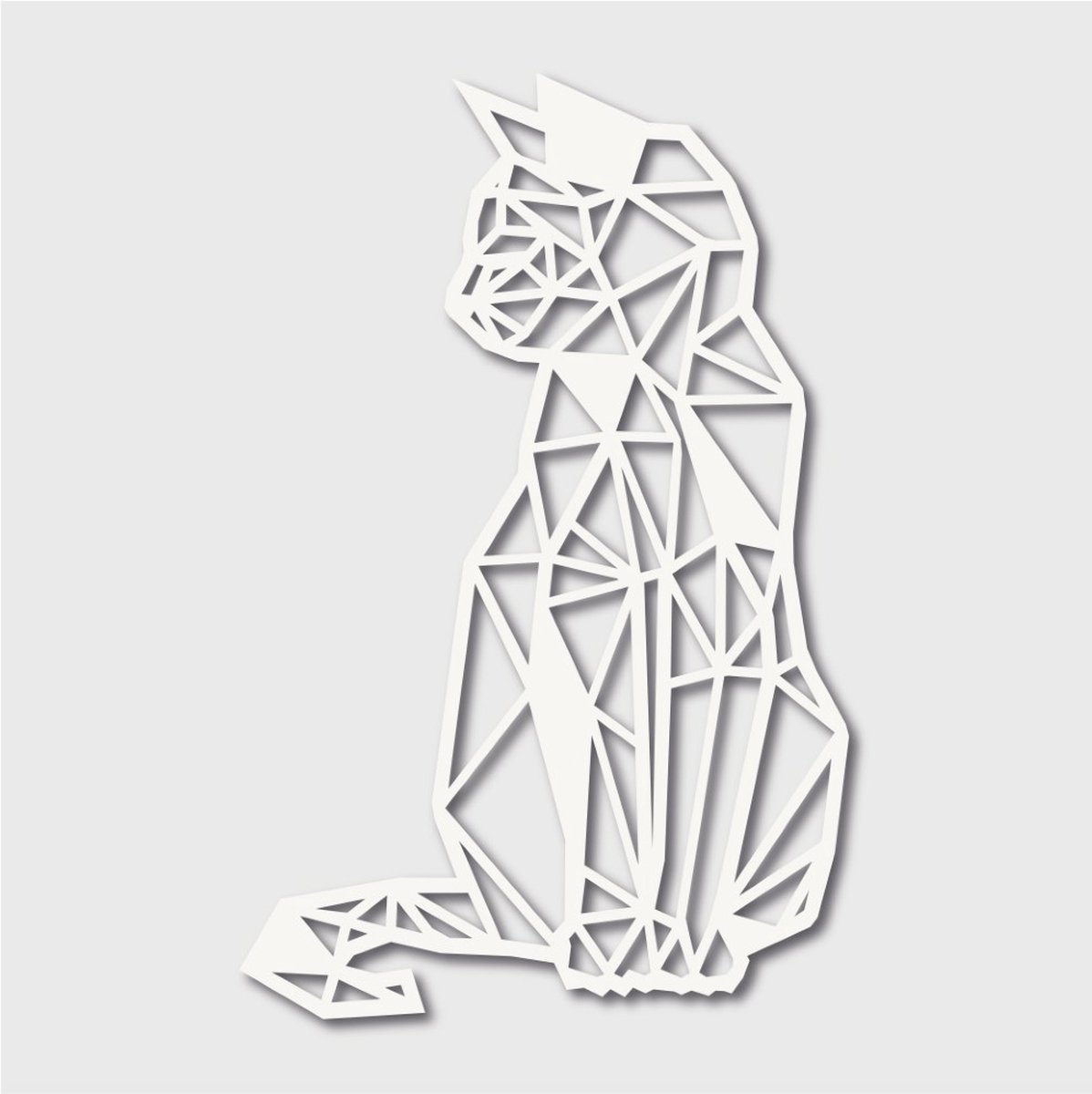 Zittende kat - Extra Groot - 625 x 345mm - Wit MDF - Houten kat voor aan de muur