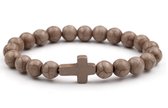 Kruis armband - Jezus - Christelijk - bijbel kralen Bruin - 20 cm