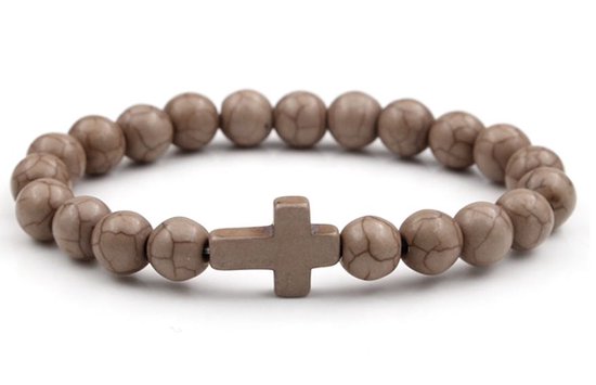 Kruis armband - Jezus - Christelijk - bijbel kralen Bruin - 20 cm