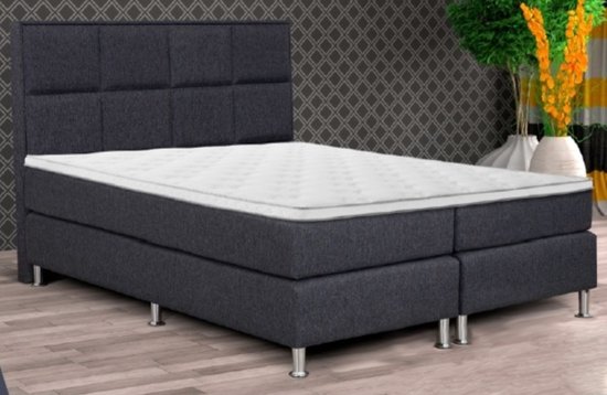 Boxspring antracite hoofdboord met vakken 160x210cm luxe topper 3D 10cm hr40 zomer en winterkant.