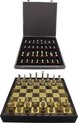 Afbeelding van het spelletje Manopoulos - Handgemaakte schaakbord met opbergsysteem - Metalen Schaakstukken - Luxe uitgave - Schaakspel - Schaakset - Schaken - Chess