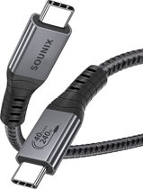 Sounix USB 4 kabel - 40Gbps - 240W - USB-C naar USB-C - Geschikt voor Apple iPhone 15 - USB C kabel met E-marker - Nylon - Thunderbolt - 1M