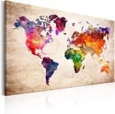 Schilderij - Wereldkaart , Gekleurd Universum