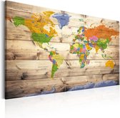 Schilderij - Wereldkaart , Wereld op Hout , Houtlook