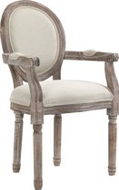 HOMCOM Eetkamerstoel met armleuningen, retro design gestoffeerde stoel, crème wit hout 835-315