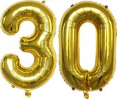 Folie Ballonnen XL Cijfer 30 , Goud, 2 stuks, 86cm, Verjaardag, Feest, Party, Decoratie, Versiering
