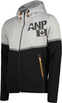 Heren Sweater Anapurna Ganasana - met hoodie - Volledige rits - 2 zijzakken met rits – Zwart/Grijs met oranje accenten - maat S