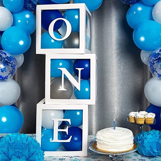 3x Letter ballon blokken ONE wit - ballon - box - one - cakesmash - eerste 1 - verjaardag - decoratie