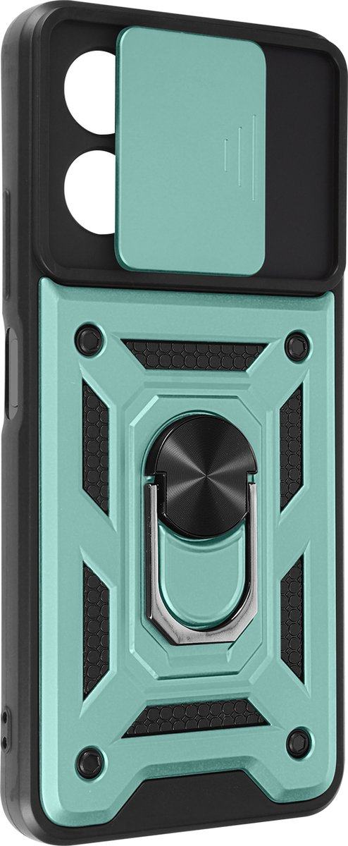 Geschikt voor Xiaomi Redmi Note 12 5G Case met Camera Cover en Video Support Ring groen