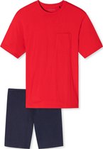 SCHIESSER Essentials Nightwear shortamaset - heren shortama borstzak cirkels rood - Maat: XXL