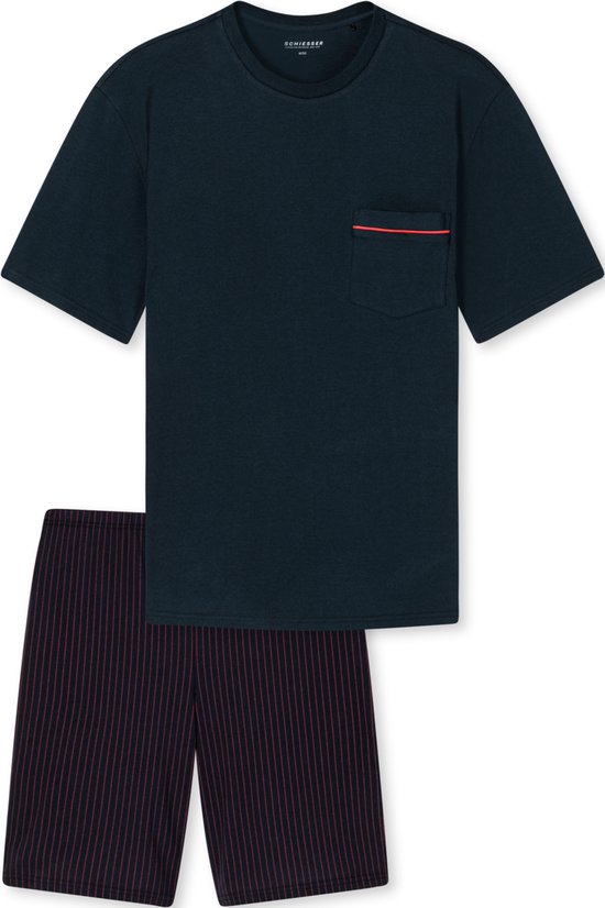 SCHIESSER Comfort Fit shortama set - shortama homme rayé poche poitrine rouge - Taille: 6XL