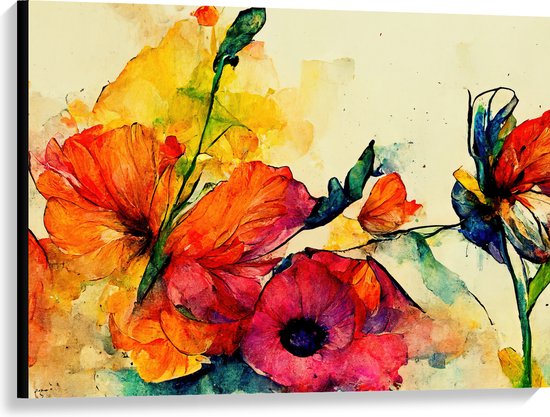 Canvas - Abstracte Bloemen in Verschillende Kleuren van Waterverf - 100x75 cm Foto op Canvas Schilderij (Wanddecoratie op Canvas)