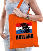 Holland leeuw met vlag katoenen tas/shopper oranje voor dames en heren - Nederland supporter - Koningsdag/ EK/ WK voetbal