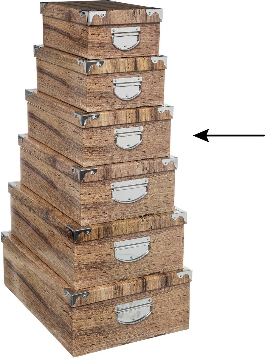5Five Opbergdoos/box - 2x - Houtprint donker - L32 x B21.5 x H12 cm - Stevig karton - Treebox