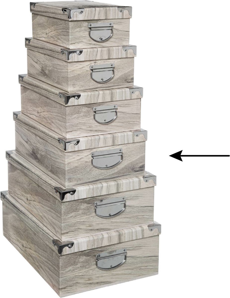 5Five Opbergdoos/box - 4x - Houtprint licht - L40 x B26.5 x H14 cm - Stevig karton - Treebox
