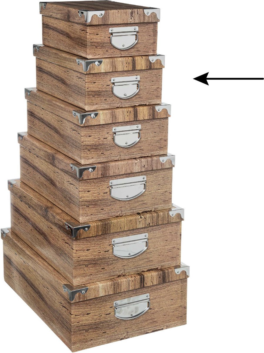 5Five Opbergdoos/box - 2x - Houtprint donker - L36 x B24.5 x H12.5 cm - Stevig karton - Treebox - Opbergbox