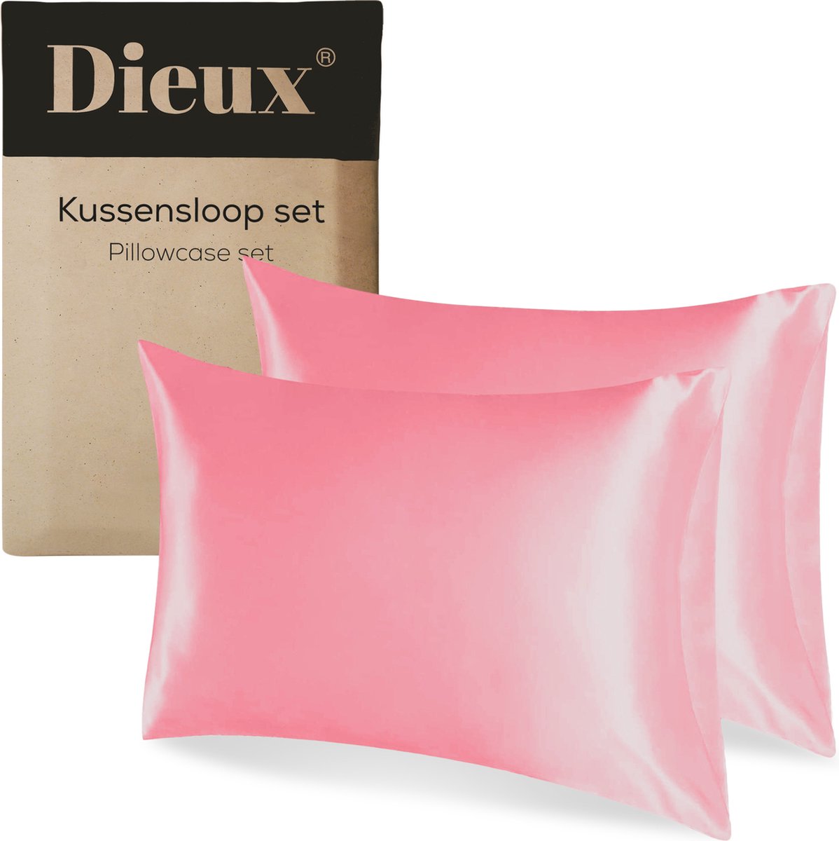 Dieux® - Luxe Satijnen Kussensloop - Roze - Kussenslopen 60 x 70 cm - set van 2 - Kussensloop Satijn - Anti allergeen - Huidverzorging - Haarverzorging - Beauty Pillow - Kussenhoes - Dieux®