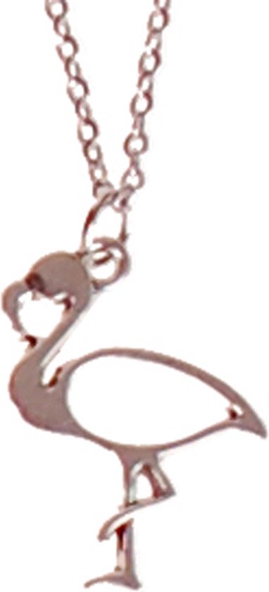Ketting RVS 55cm - Hangertje Flamingo Zilverkleurig 2,5cm